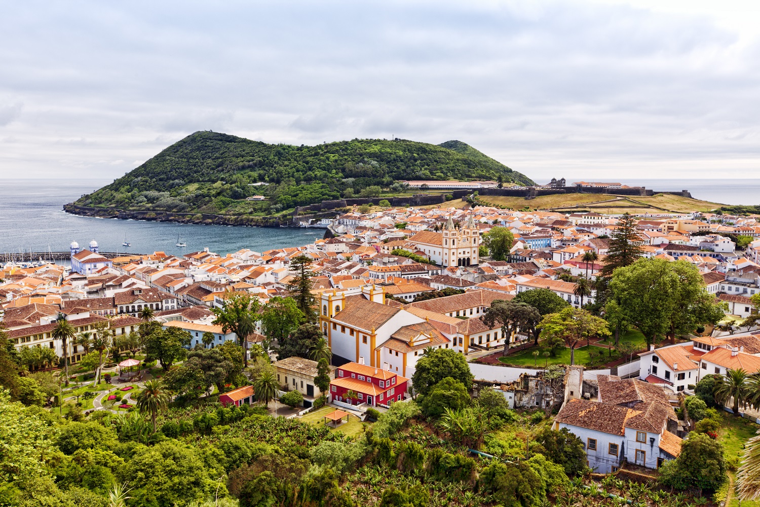 View of the city of Angra do Heroismo with Mount Brazil on Terceira Island