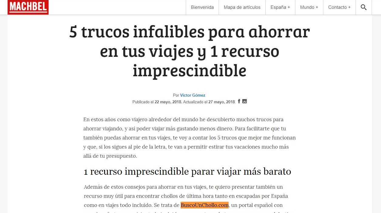 Nota de Macbel con el titular " 5 trucos infalibles para ahorrar en tus viajes y 1 recurso imprescindible"